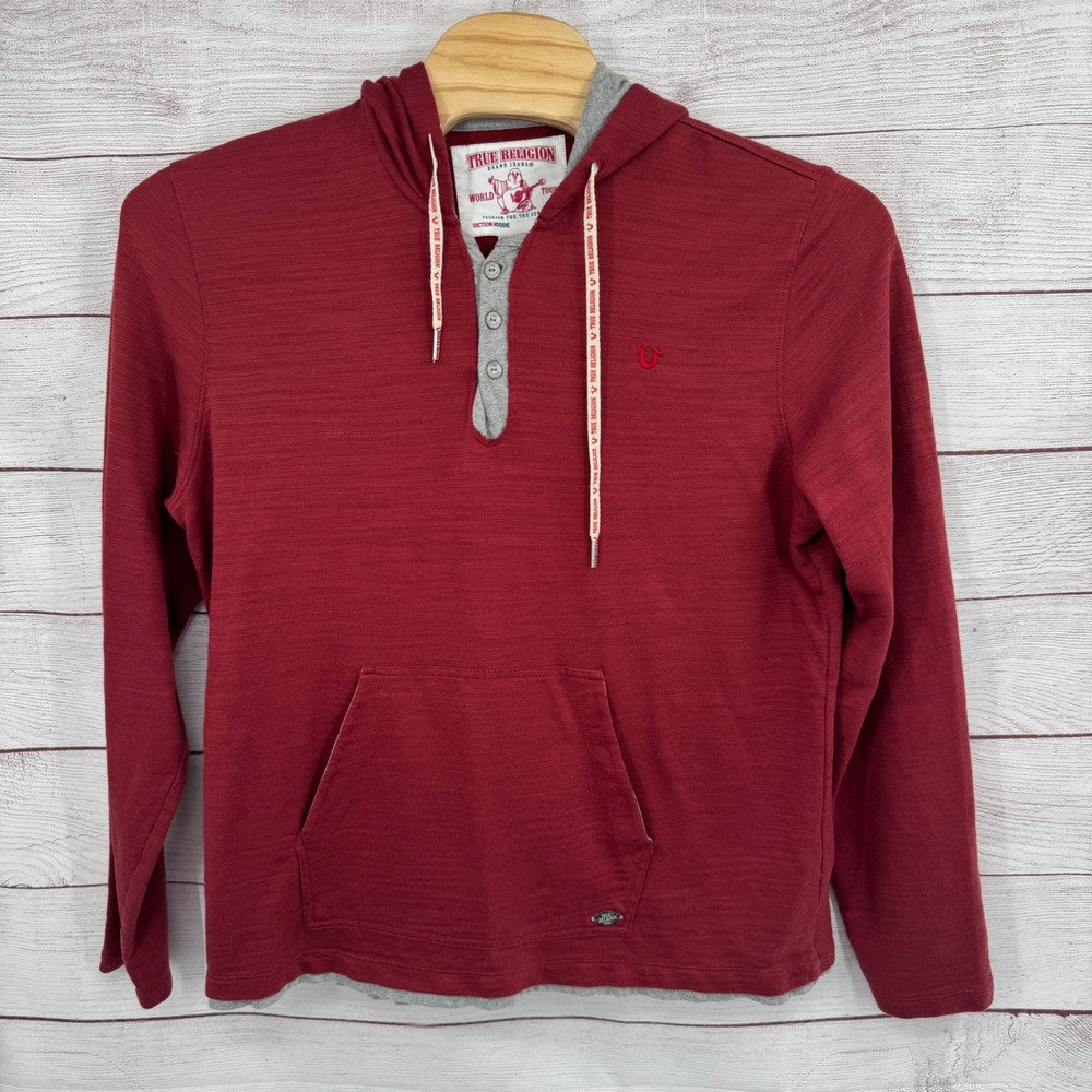 True Religion Hoodie Pullover Henley‎ Kangaroo Pocket Red Casual Size 3XL